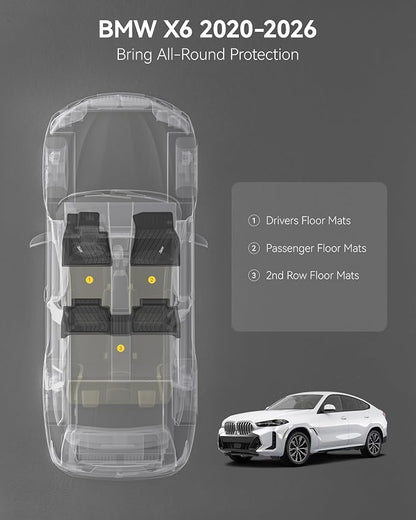 3W BMW X6 Floor Mats Fit for 2020 2021 2022 2023 2024 2025 2026 M/M50i/sDrive40i/xDrive40i G06 All-Weather TPE Floor Liner for BMW X6 1st 2nd Row Full Set Custom Fit Car Liners, Black