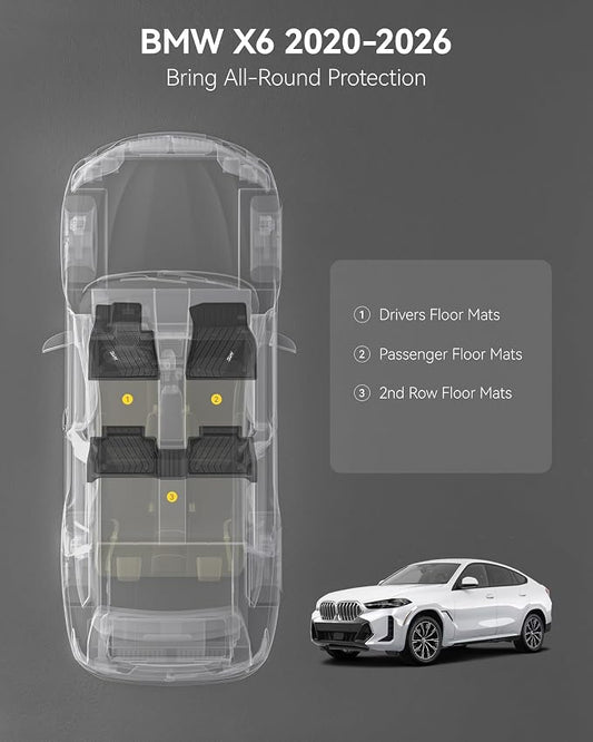 3W BMW X6 Floor Mats Fit for 2020 2021 2022 2023 2024 2025 2026 M/M50i/sDrive40i/xDrive40i G06 All-Weather TPE Floor Liner for BMW X6 1st 2nd Row Full Set Custom Fit Car Liners, Black