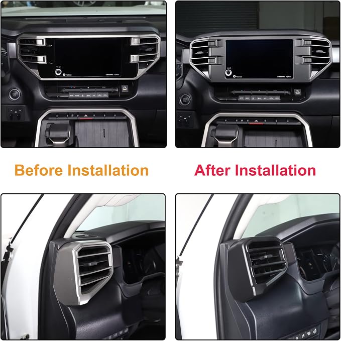 Car Center Console Air Conditioning Outlet Trim Cover Kit Compatible with Toyota Tundra/Sequoia 2022-2026, ABS Dashboard Side A/C Vent Panel Protective Frame Decoration Accessories, For 8-inch Screen