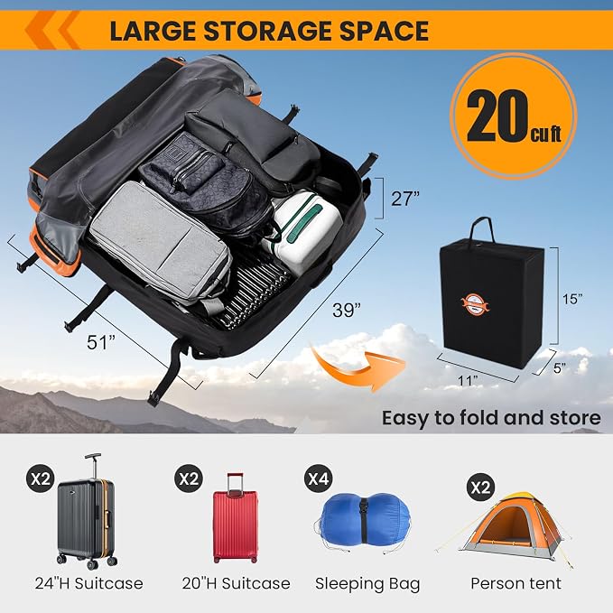 Sailnovo Rooftop Cargo Carrier, 20 Cubic Feet Soft-Shell Cargo Carrier for Top of Vehicle with/Without Roof Rack, Waterproof Car Roof Cargo Carrier with Anti-Slip Mat, Reinforced Straps, Door Hooks