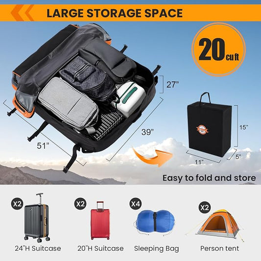 Sailnovo Rooftop Cargo Carrier, 20 Cubic Feet Soft-Shell Cargo Carrier for Top of Vehicle with/Without Roof Rack, Waterproof Car Roof Cargo Carrier with Anti-Slip Mat, Reinforced Straps, Door Hooks