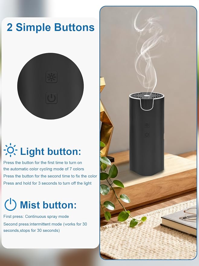 Marchred 100ML Car Diffuser, USB Rechargeable Battery Operated, Cordless Portable Essential Oil Diffuser with 7 LED Color Lights, 2 Timer Modes
