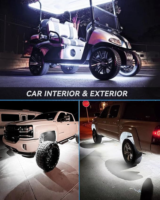 12V Led Light Strip 24" Connectable White Led Strip Lights for Cars Golf Cart Motorcycle Boat Trucks Waterproof Interior& Exterior, 4Pack