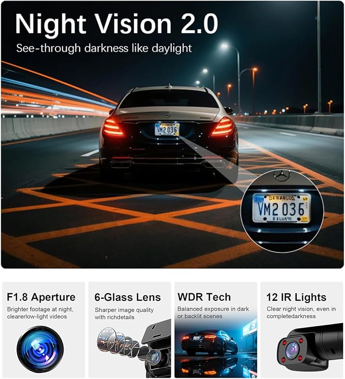 4K Dash Cam 360° View, 5 Channel Front and Rear Dash Camera for Cars, Built-in 5GHz Wi-Fi GPS, Voice Control, Free 128G Card,Night Vision,24H Parking Mode,G-Sensor