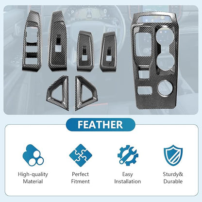 Central Control Gear Shift Panel Trim Cover Compatible with Ford Ranger Raptor 2024 2025, with Center Console Side Armrest Trim, Window Lift Switch Panel Cover