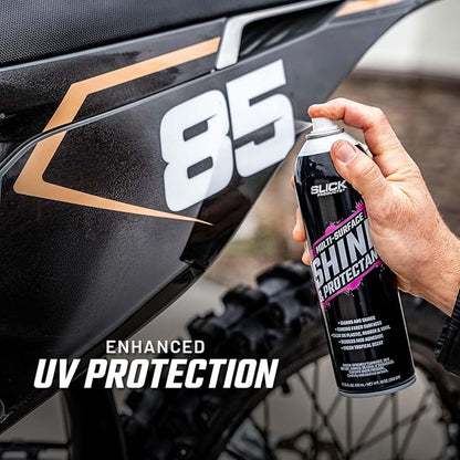 Slick Products Shine & Protectant Spray 17.35 FL OZ. - High Gloss Clear Coating Renew Vinyl, Plastic, Rubber, Trim, Tire, Car, Truck, Motorcycle, Dirt Bike (4-Pack)
