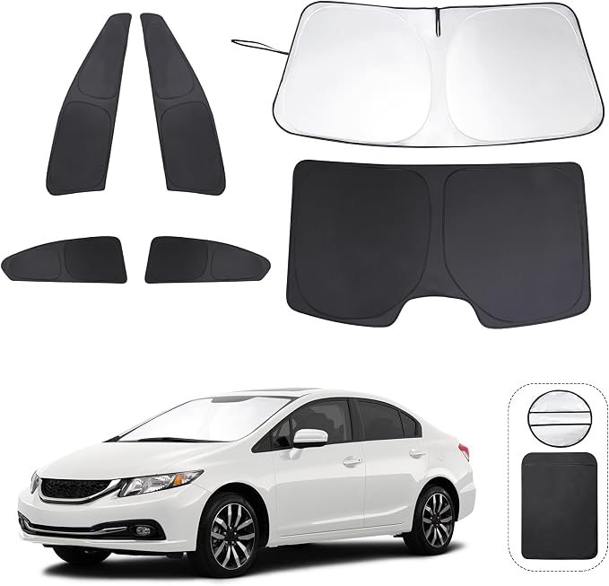 TINGLU Window Shades for Honda Civic 2012 2013 2014 2015 6PCS Accessories Car Side Full Windows Windshield Sun Shade Sun UV Rays & Privacy Protection for Camping,Napping,and Relaxing