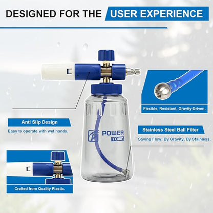 POWER TOWN Foam Cannon Pro, Wide Mouth Soap Cannon for Power Washer, Car Wash High Pressure Snow Foam Cannon Lance for Detailing, 1/4" Quick Connector