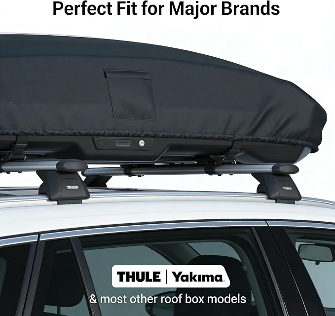 Roof Box Cover, Dimensions 93x37x18 inches, Made from Waterproof and UV-Resistant 420D Oxford Fabric. Suitable for Year-Round Outdoor use, Compatible with Thule, Yakima, and Perflex Brands.