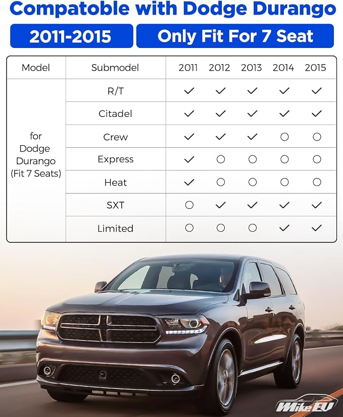 Custom Fit 4 Pcs Floor Mats for Dodge Durango 2011-2015 - All-Weather Rubber Mats & Liners, Heavy Duty Car Interior Protection for SUV, Weather-Resistant & Easy to Clean