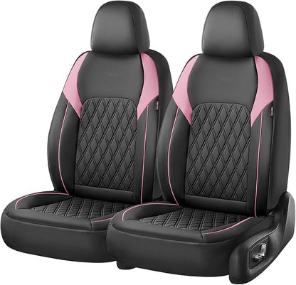 Coverado Leather Seat Covers, Waterproof Car Seat Covers Front Seats, Luxury Front Car Seat Covers Faux Leather Car Seat Protector, Automotive Car Seat Covers Universal Fit Most Cars Truck, Black&Pink