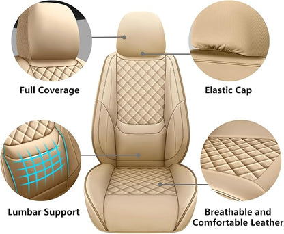 Full Coverage Leather Car Seat Covers Full Set,Waterproof Seat Covers for Cars,SUVs Trucks, Car Seat Cushion,Car Seat Protector with 5 Seats (Beige, Full Set(Front and Rear-5 Seats))