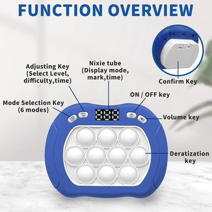 Intoypad Pop Game Light Up Fidget Toy for Kids, 6 Modes LED Screen Quick Push Games Controller Electric Fidget Popper Game Bubble Road Trip Activities Car Games Birthday Gifts Toys for Kids Boys Blue