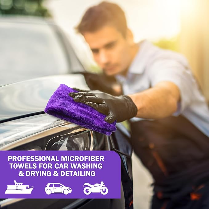 Tallew 15 Pcs 15 Pcs Car Microfiber Towels Buffing Drying Wash Cleaning Cloths Plush Large Towels Thick Care Polishing Detailing Waxing Scratch Proof Towel, 15.75 x 15.75 Inch (Purple)