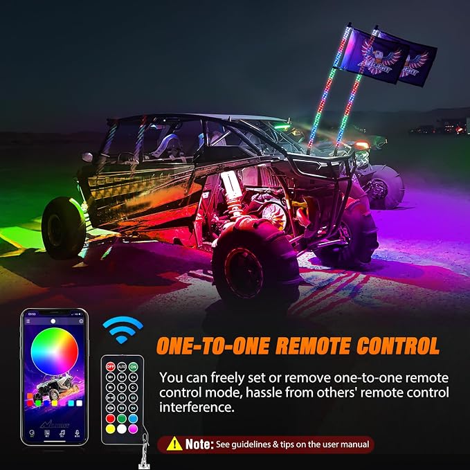 Nilight 2PCS 3FT RGB LED Whip Light and 8 PCS Rock Lights Combo, Remote & App Control w/DIY Chasing Patterns Stop Turn Reverse Safety Antenna Lighted Whips for ATV UTV