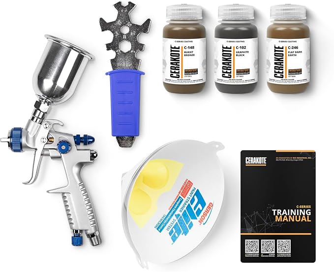 CERAKOTE® C-Series Top Colors Starter Kit (C-102, C-148, C-246 4 oz. Each) - Everything Needed to Spray Air Cure - Durable, High Performance Ceramic Coatings