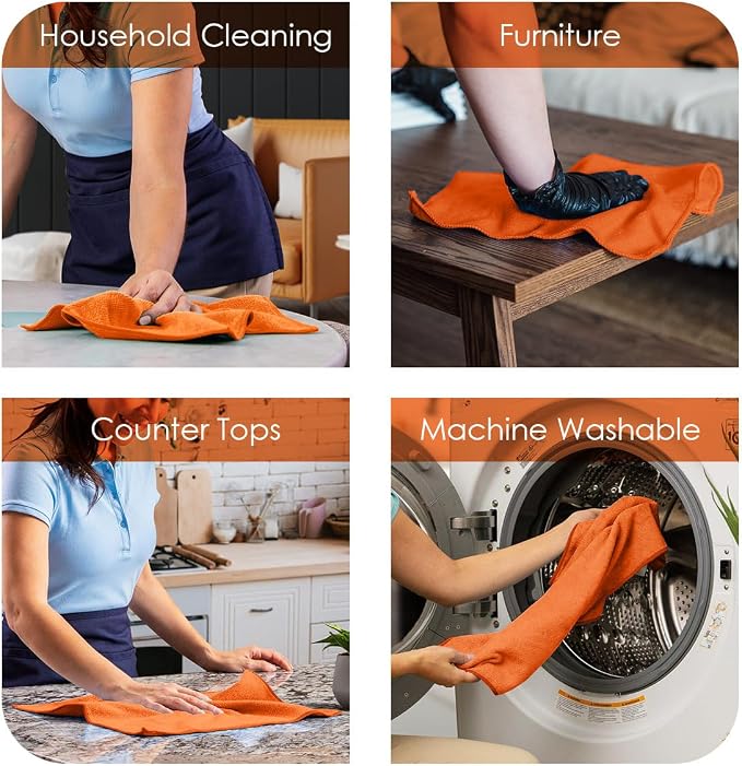 Avalon Towels Microfiber Cleaning Cloths (Value Pack of 12) - Size 12 x 12 Inches, Highly Absorbent Cleaning Rags, Lint Free, Reusable and Washable, Microfiber Towels for Cars