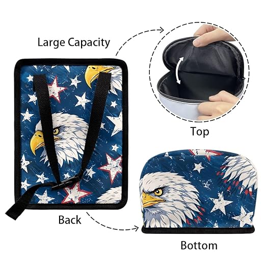 Talayituse Eagle American Flag Print Car Trash Bin, Large Size Auto Trash Can Adjustable Portable Garbage Can with Lid, Vehicle Hanging Bag for Headrest Front Back Seat 4th of July Decor