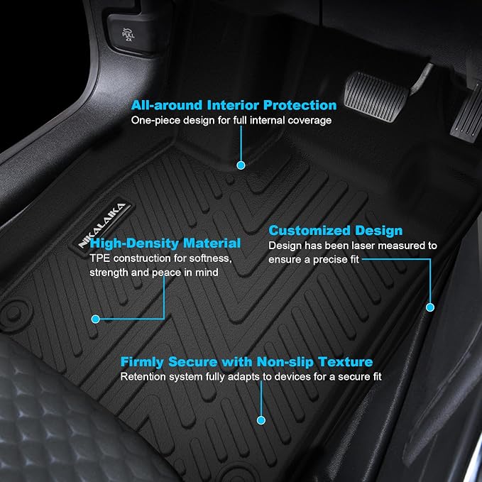 Floor Mats for Ford F150/F-150 2015-2024 2025 SuperCrew Cab (Includes 22-24 Lightning Models) All Weather Protection TPE Rubber Floor Liners Accessories, Odorless Anti-Slip, 1st & 2nd Row, Black