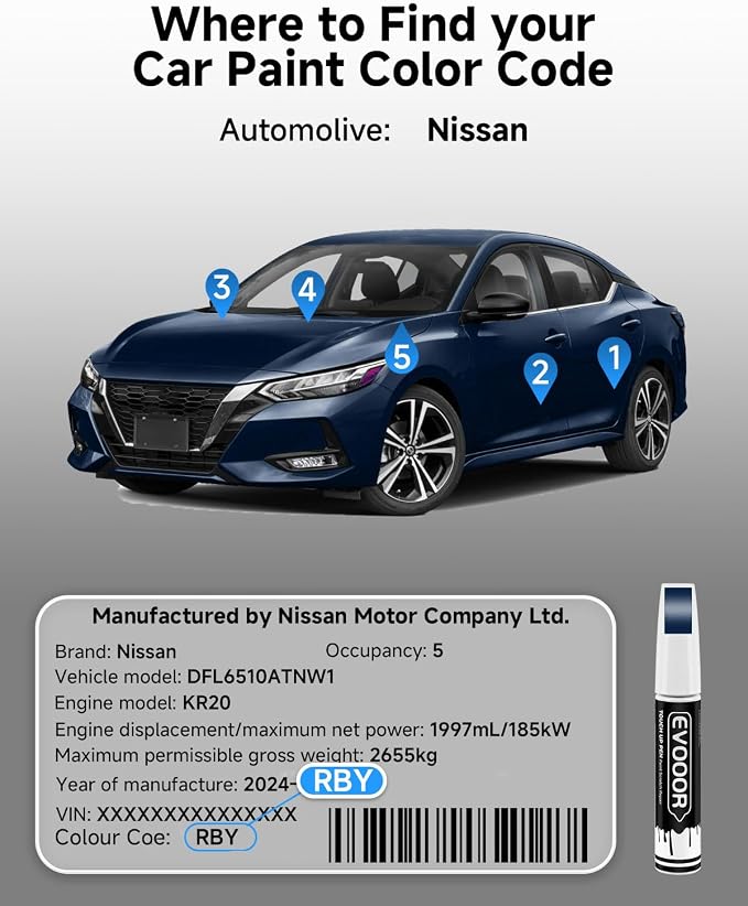 Touch Up Paint Compatible with Nissan Exact Match 2 in 1 Touch up Paint for Chips and Nicks Repair (Caspian Blue Metallic(RBY) Compatible with Pathfinder/Rogue/Rogue-Sport)