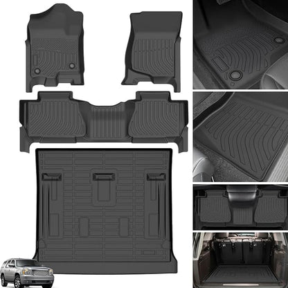 Floor Mats for 2007-2014 Chevrolet Tahoe & GMC Yukon Bench (NOT fit Yukon XL or Hybrid), 8 Seats, TPE All Weather Floor Liners for Chevy Tahoe Floor Mats, Non-Slip Waterproof Cargo Liner