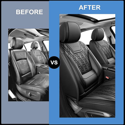 Car Seat Covers Compatible with Hyundai Equus 2011-2016 - Full Set 5 Seats Luxury Leather All-Weather Seat Cushions & Protectors, Waterproof & Breathable, Airbag Compatible (Black)