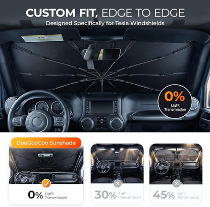 [2026 Upgraded] DooGooCoo Windshield Sun Shade Umbrella for Jeep Wrangler & Gladiator 2011-2026 [100% Sunlight Blocked, Cooling Ice Crystal] Sunshade for Car Windshield for Wrangler Sunshade.