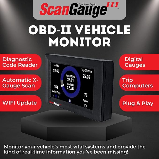 ScanGauge 3 Touch Screen OBD2 Scanner, Digital Gauges & Trip Computer SG3 | Digital Gauges, WiFi Updates, SG3