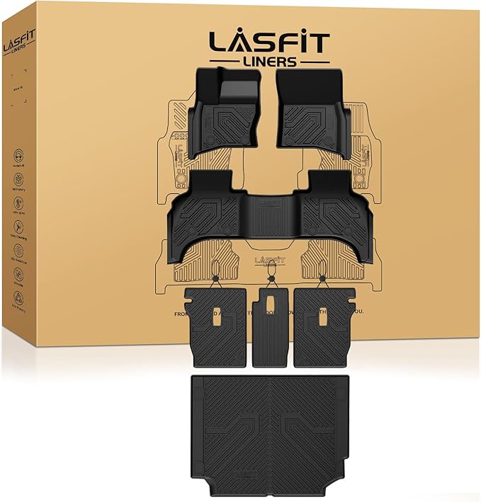 LASFIT Floor Mats for Land Rover Defender 110 2020-2026(Fit 5 Seats), All-Weather Protection TPE Car Mats 2 Rows Floor Liners & Seatback Mats & Trunk Full Set for Defender 110 Accessories, Black