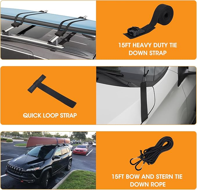 HEYTRIP Roof Rack Pads 30" Aero Crossbar Pads for Kayak/Surfboard/SUP/Canoe with 15FT Tie-Down Straps and Storage Bag