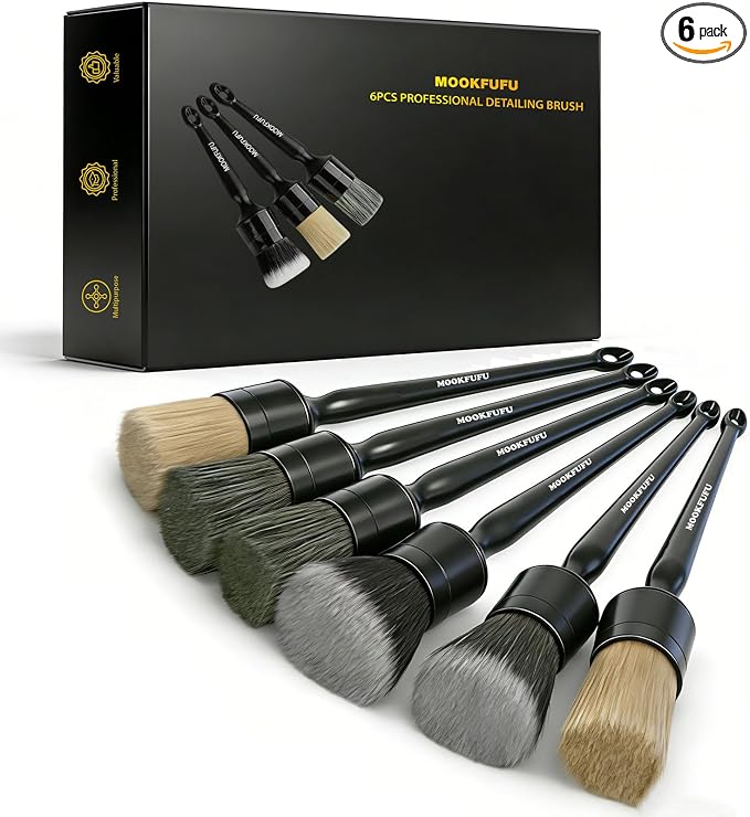 Car Detailing Brush, 6PCS Ultra Soft Boars Hair Car Interior Exterior Detailing Brushes, Scratch-Free Car Cleaning Dust Brush for Dashboard, Emblem, Air Vents, Wheels, Leather Seat