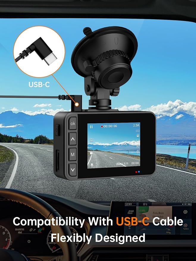 Dash Cam Front and Rear, 2.5K+1080P Dual Dash Camera for Cars, 2’’ Display Mini Car Camera, G-Sensor Dashcam, Night Vision, 24H Parking Mode, Loop Recording, 170°Wide Angle