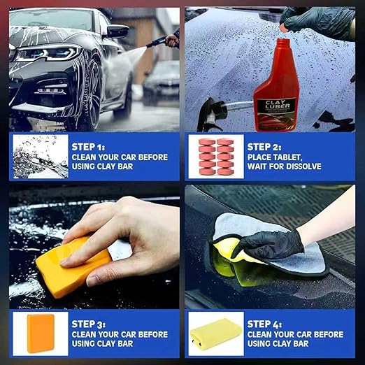 Heavy Duty Car Clay Bars Auto Detailing Clay Luber Synthetic Lubricant Kit，4 Pcs Auto Detailing Clay Bar，10 Pack Clay Lubricant Sheets & Microfiber Towel – Safe Deep Clean, Remove Contaminants