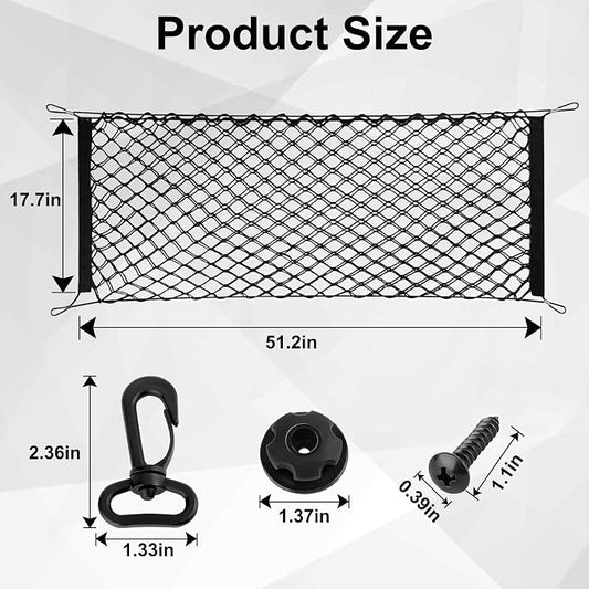 Cargo Net, Premium Dual-Layer Nylon Cargo Net for SUV, Automotive Exterior Accessories, Adjustable Elastic Trunk Net with Hook, Car Accessories for SUV, Truck, Pickup(51.2x17.7 Inch)