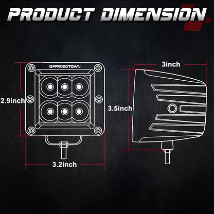 Amber LED Cubes, OFFROADTOWN LED Pods 2PCS 3Inch 120W High Lumen Spot Cubes Yellow Fog Lights Off Road Driving Light Waterproof for Trucks ATV SUV Marine Front Bumper