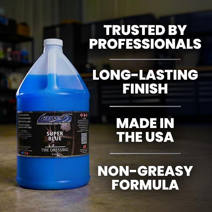 LANE'S Super Blue Tire Dressing Spray | High-Gloss Car Tire Shine Spray | No Sling, No Run, Long Lasting | Protects from Cracks & UV Rays | Non-Greasy Automotive Dressing & Cleaner | 1 Gallon, 2 Pack