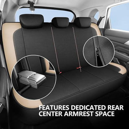 HChengkikz Car seat Covers Full Set, Waterproof Neoprene Seat Covers, Airbag Compatibable, Universal Automotive Comfort Protection for Most Cars, Trucks, SUVs (Black + Beige)