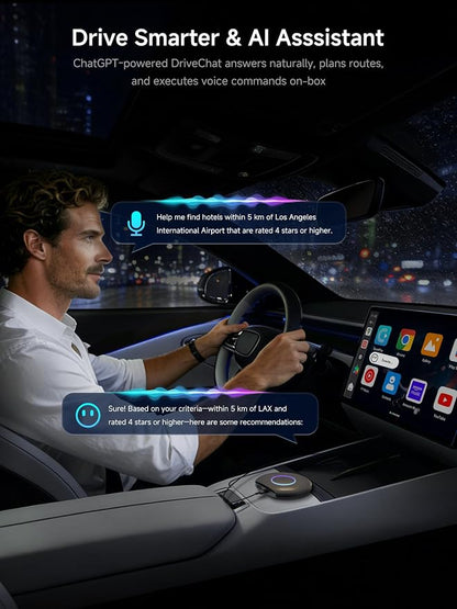 Magic Box CarPlay & Wireless Android Auto Adapter, Full Android OS, Built-in 4G LTE, AI Box Adapter, Plug & Play, Drivechat with AI Skills, WiFi, Bluetooth, Fits for OEM Wired CarPlay Cars