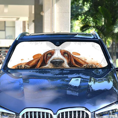 Basset Hound Windshield Sun Shade Basset Hound Sunshade Auto Blocks UV Rays Visor Protector Funny Dog Accordion Folding Sun Reflector Auto Sunshade for Car Truck SUV to Keep Your Vehicle Cool