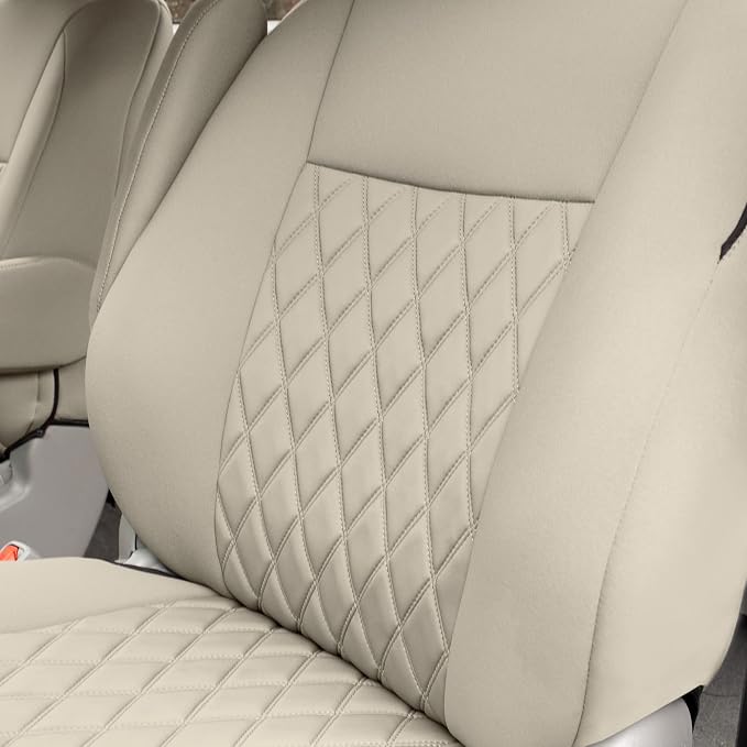 FH Group Custom Fit Car Seat Covers Specifically Made for 2011-2020 Toyota Sienna 7 Seater with Ultraflex Neoprene Water Resistant Automotive Seat Covers - 2nd Row Solid Beige