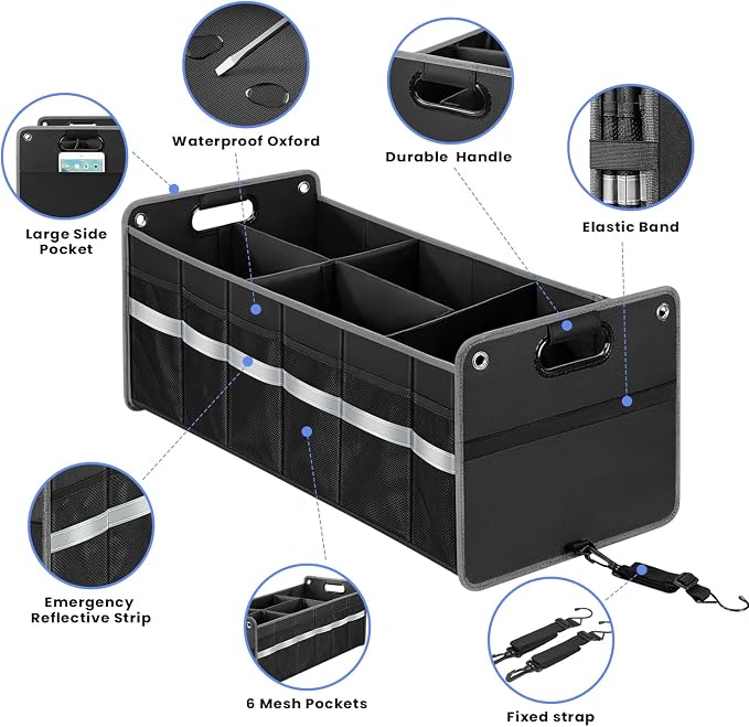 winhunt Car Trunk Organizer, Car Storage Organizer, Collapsible Multi Compartment for Car, Suv, Sedan, Truck, 100L, Extra Larger (Black, 100L)