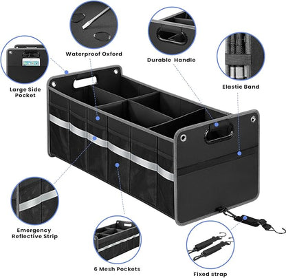 winhunt Car Trunk Organizer, Car Storage Organizer, Collapsible Multi Compartment for Car, Suv, Sedan, Truck, 100L, Extra Larger (Black, 100L)