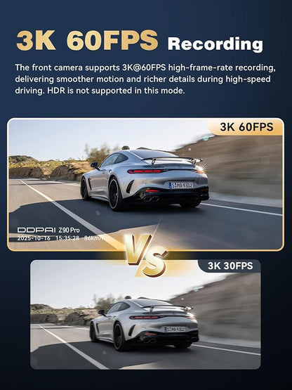 DDPAI 4K Dash Cam Front and Rear, STARVIS 2 IMX678, Built-in 64G eMMC Dual HDR Car Camera, WiFi Dash Camera for Cars with GPS,AI ISP Night Vision 2.0,3" IPS,ADAS,24H Parking Mode,Support 512GB,Z90 Pro