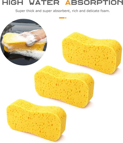 SCUARI 3PCS Car Wash Sponge,9.1 x 4.3 x 1.6 Inch Car Sponges for Washing,Car Accessories Large Sponges for Cleaning,Automotive Cleaning Supplies,Suitable for Most Cars,Boats,RVs,Motorbikes