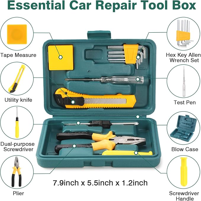 Car Roadside Emergency Kit, Auto Vehicle Safety Emergency Road Side Assistance Kits Essentials, with Jumper Cables, Safety Hammer, Reflective Warning Triangle