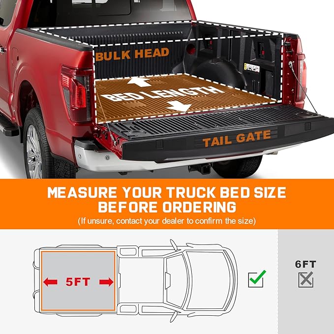 RHOBRA Soft Tri-Fold Truck Bed Tonneau Cover Compatible with 2016-2023 Toyota Tacoma 5ft Bed (Excl. Trail Edition), 26.5oz Vinyl Truck Bed Cover, Weather Resistant Bed Cover