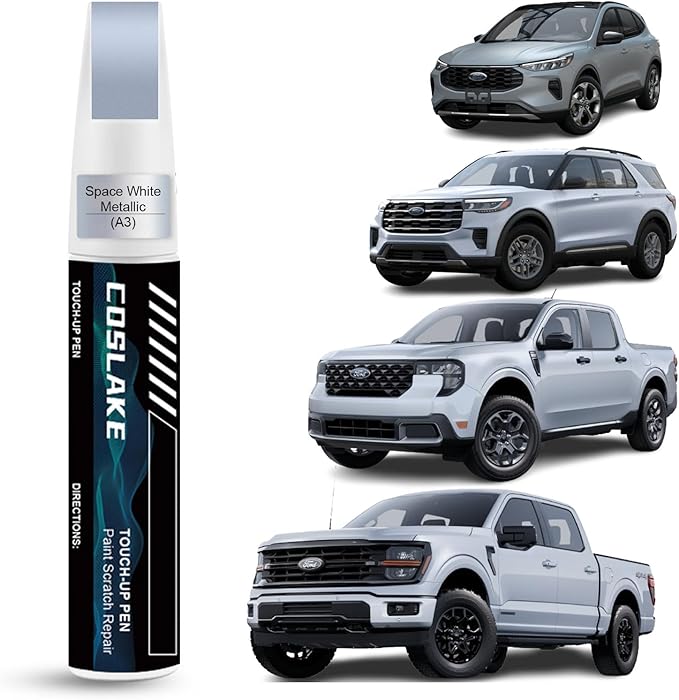 Car Touch Up Paint(Space White Metallic(A3)) for Ford, Car Paint Scratch Repair Kit, Quick & Easy Solution to Repair, 2 in 1 Scratch Remover Pen with 2PCS Disposable Micro Applicators