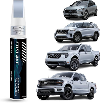 Car Touch Up Paint(Space White Metallic(A3)) for Ford, Car Paint Scratch Repair Kit, Quick & Easy Solution to Repair, 2 in 1 Scratch Remover Pen with 2PCS Disposable Micro Applicators