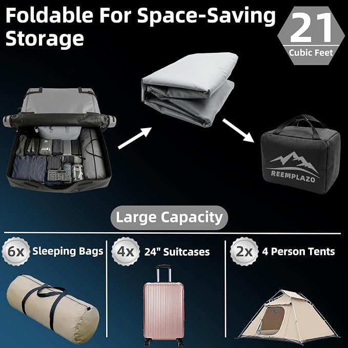 21 Cubic Feet Rooftop Cargo Carrier Bag, Waterproof Heavy Duty Car Roof Bag for SUV Pickup Truck with/Without Roof Racks, Travel Camping Roof Top Luggage Storage with Anti-Slip Mat (Black Gray)
