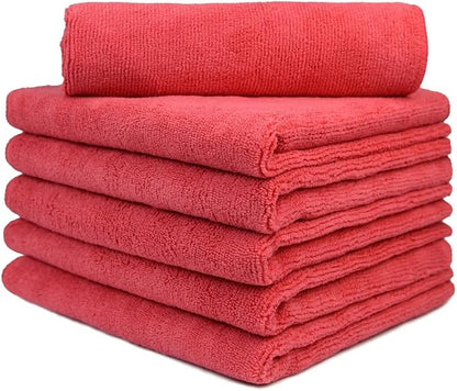 CARCAREZ Premium Microfiber Detailing Towels, 340 GSM Lint Free Car Buffing Waxing Polishing Drying Towels (6, Red, 16x16 Inch)